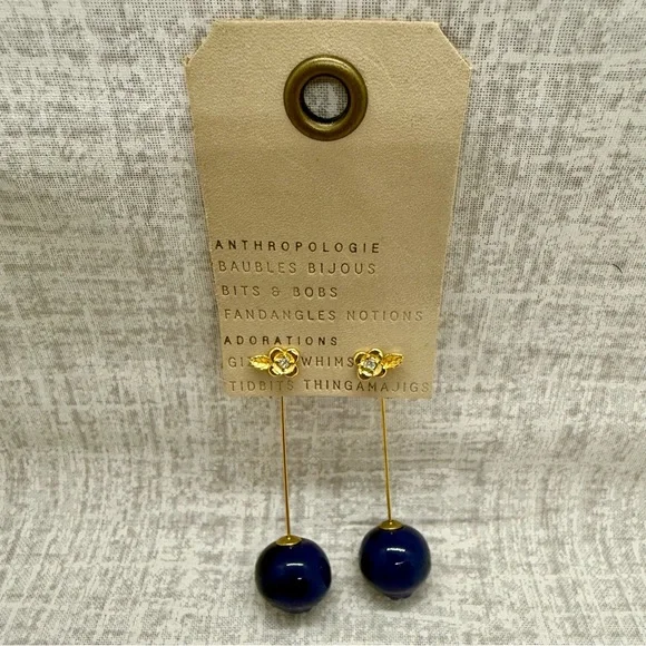NWT Anthropologie 14k Gold Plated Blueberry Fruit & Icon Drop Earrings 🫐 - Picture 2 of 4